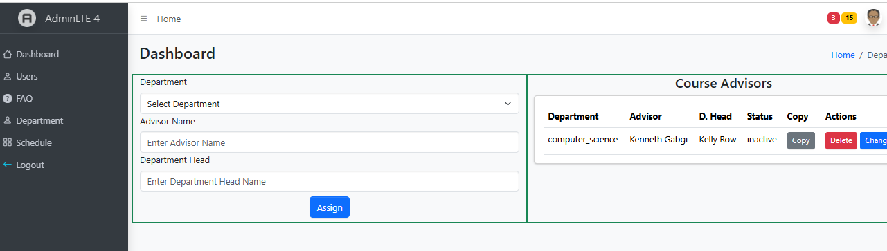 Academic advising dashboard preview